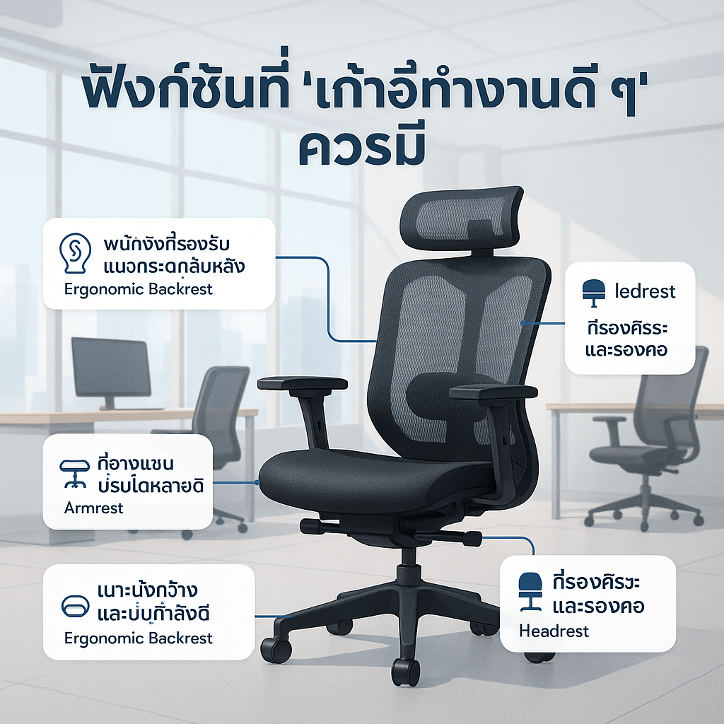 เก้าอี้ทำงานดีๆ ต้องมีฟังก์ชั่นอะไรบ้าง? ถึงจะเรียกว่านั่งสบายจริง