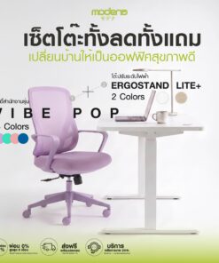[คู่สุดคุ้ม] MODENA Vibe Pop เก้าอี้ Ergonomic S-Curve เอนได้ 160° + ErgoStand Lite โต๊ะปรับระดับไฟฟ้า